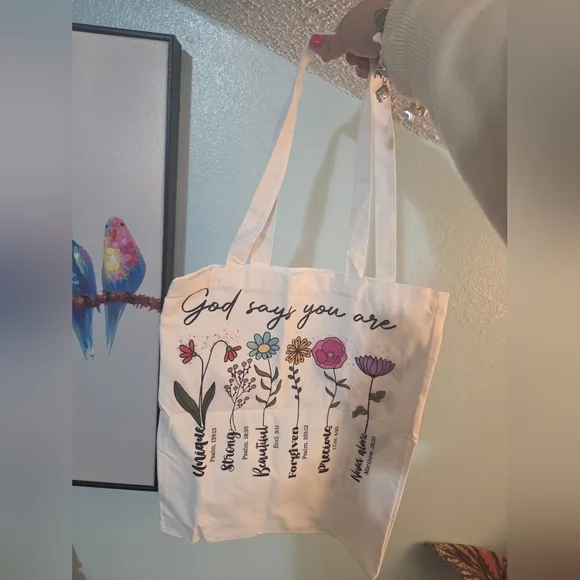 Floral Print White Open Tote Bag - Picture 2 of 3